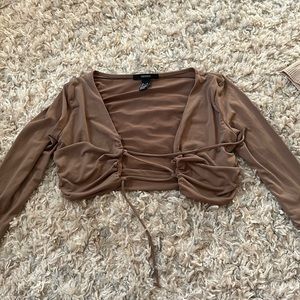 Brown Long Sleeve Crop Top